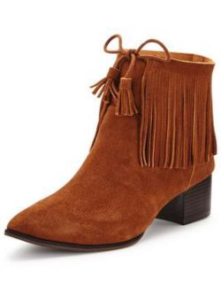 Shoe Box Broadwell Point Fringe Suede Ankle Boots